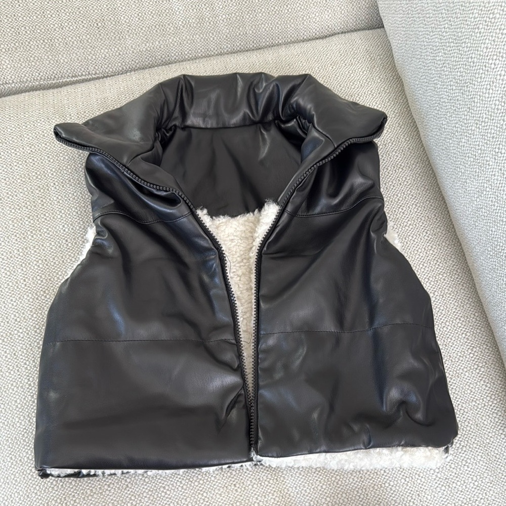 Black Faux Leather Vest with Fleece Lining